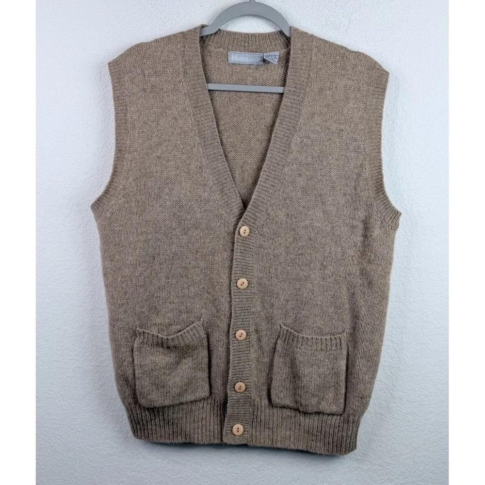 Vtg Highland Shetland Wool Sweater Vest Mens L Brown Grandpacore Heritage Preppy